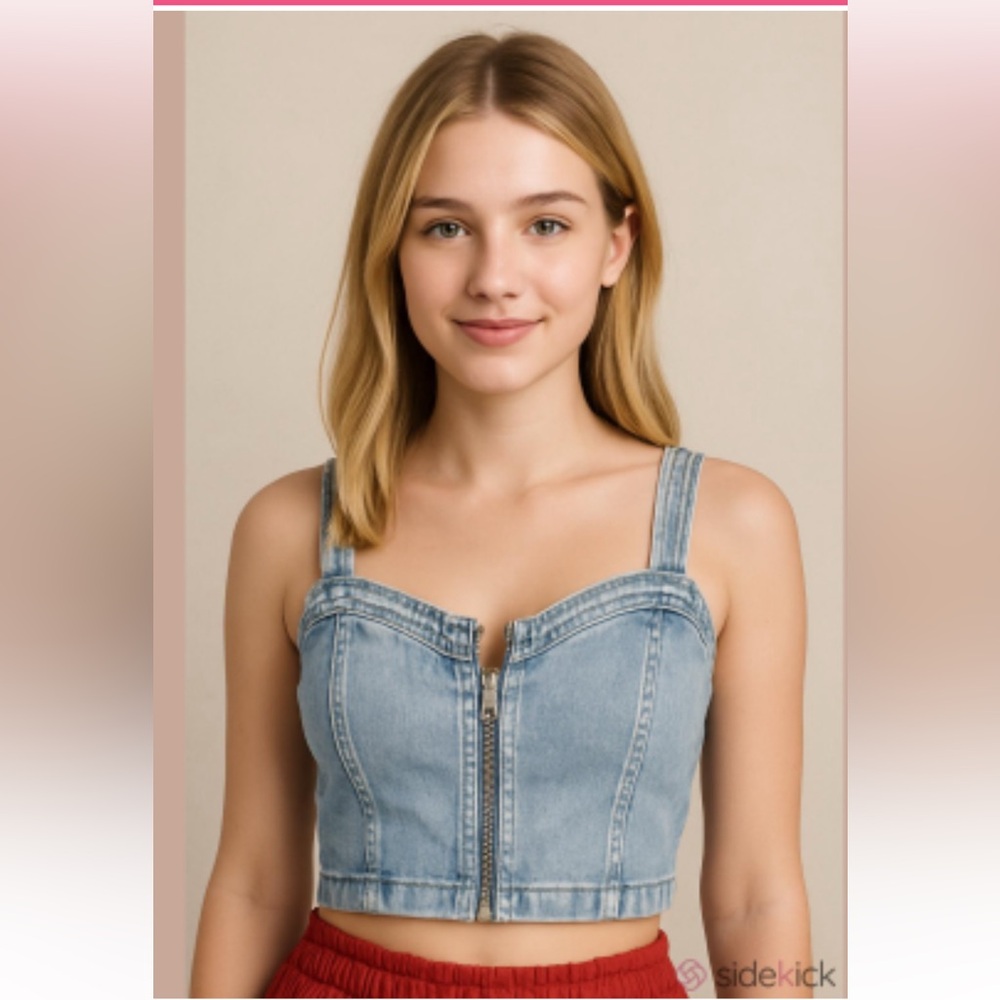 Wild Fable Denim Corset Zipper Crop Top Small